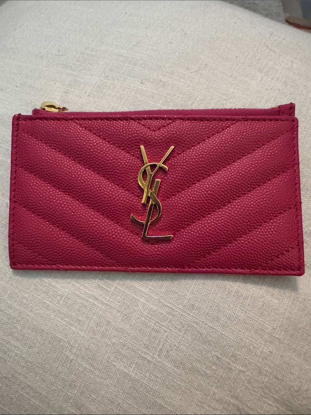 YSL Cassandre Matelassé Zipped Card Case in Leather